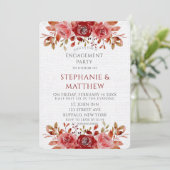 Red Pink Peony White Linen Engagement Party Kaart (Staand voorkant)