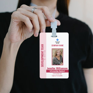 Red Pink Photo Company Security QR Code Employee Badge