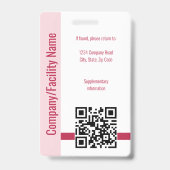 Red Pink Photo Company Security QR Code Employee Badge (Achterkant)
