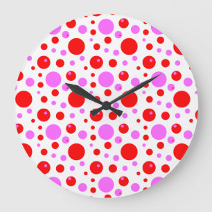 Red Pink Polka Dots Wall klok