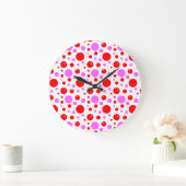 Red Pink Polka Dots Wall klok (Huis)