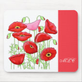 Red Pink Poppies Art aangepast monogram op maat Muismat (Voorkant)