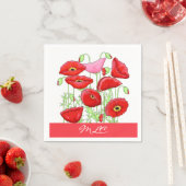 Red Pink Poppies Art aangepast monogram op maat Servetten (Insitu)