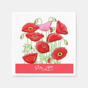 Red Pink Poppies Art aangepast monogram op maat Servetten