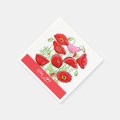 Red Pink Poppies Art aangepast monogram op maat Servetten (Hoek)