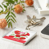 Red Pink Poppies Art aangepast monogram op maat Sleutelhanger (Zijkant)
