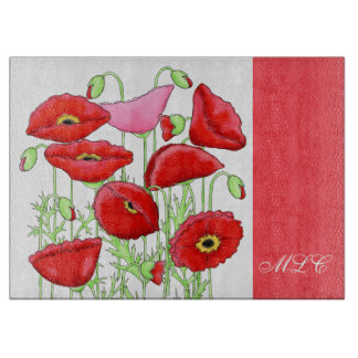 Red Pink Poppies Art aangepast monogram op maat Snijplank