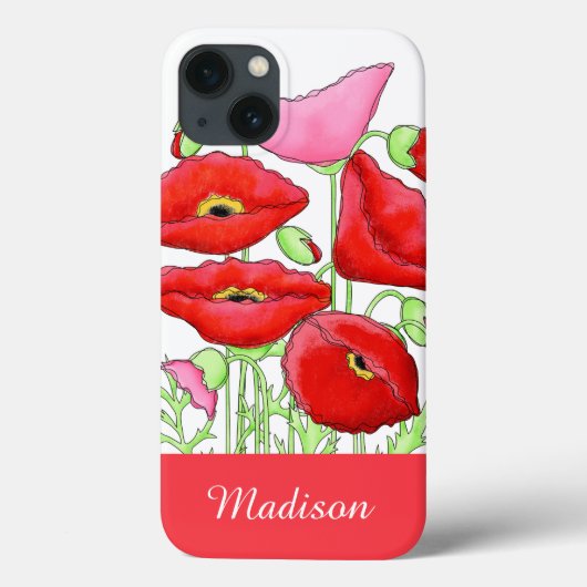 Red Pink Poppies Art Aangepaste naam Case-Mate iPhone Case (Achterkant)