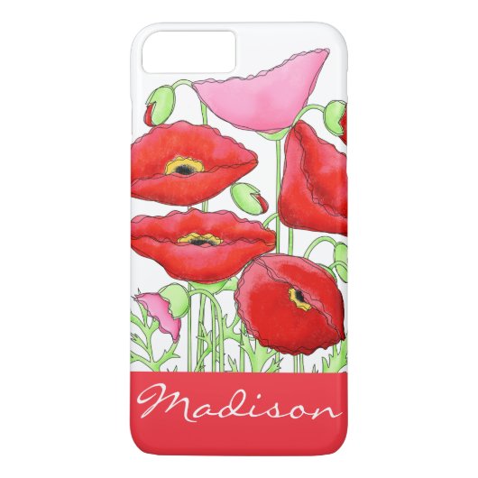 Red Pink Poppies Art Aangepaste naam Case-Mate iPhone Case (Achterkant)