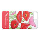 Red Pink Poppies Art Aangepaste naam Case-Mate iPhone Case (Achterkant (Horizontaal))