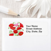 Red Pink Poppies Art Aangepaste naam Etiket (Insitu)