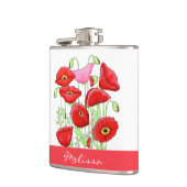 Red Pink Poppies Art Aangepaste naam Heupfles (Links)