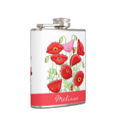 Red Pink Poppies Art Aangepaste naam Heupfles (Rechts)