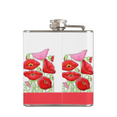 Red Pink Poppies Art Aangepaste naam Heupfles (Achterkant)