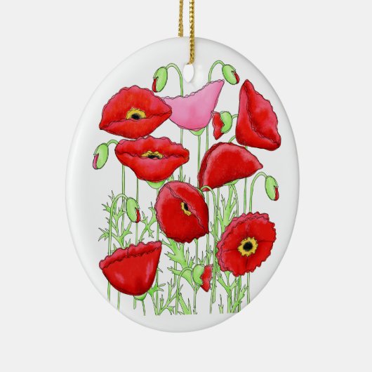 Red Pink Poppies Art Custom Gardener Floral Keramisch Ornament (Rechts)