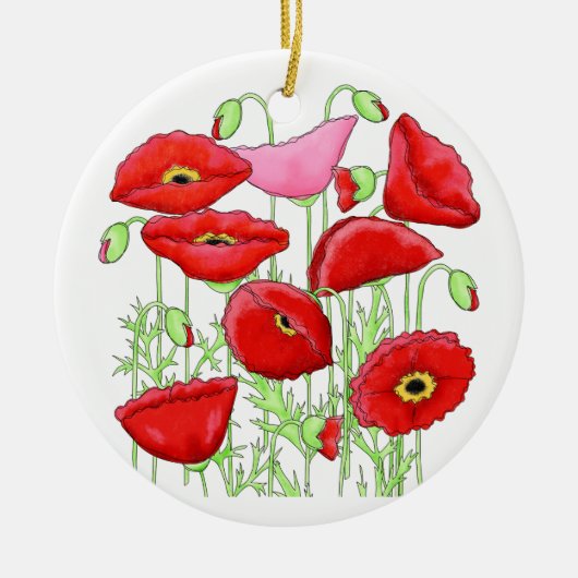 Red Pink Poppies Art Custom Gardener Floral Keramisch Ornament (Voorkant)