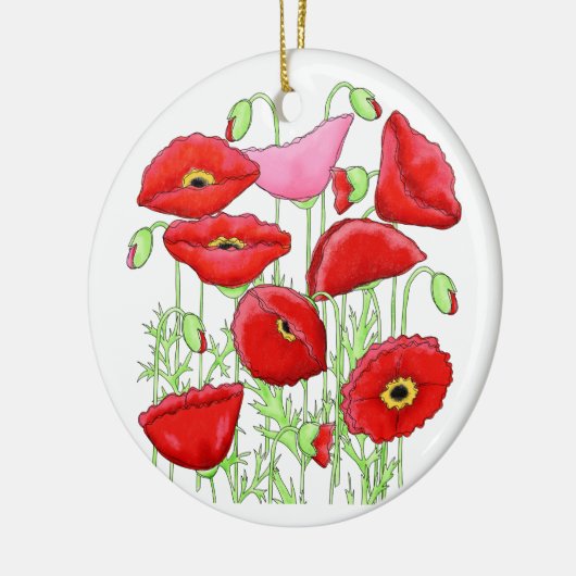 Red Pink Poppies Art Custom Gardener Floral Keramisch Ornament (Links)