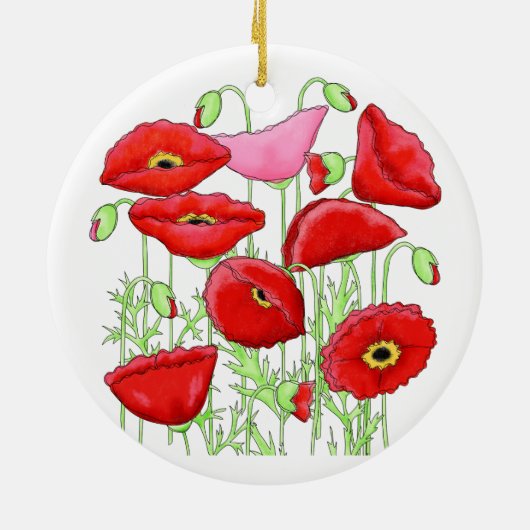 Red Pink Poppies Art Custom Gardener Floral Keramisch Ornament (Achterkant)