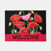 Red Pink Poppies Art Decorative Black Welkom Deurmat (Voorkant)