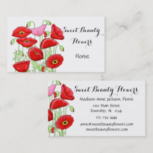 Red Pink Poppies Flowers Art Custom Florist Visitekaartje
