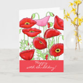Red Pink Poppy Flowers 40th Happy Birthday Kaart (Gele Bloem)