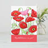 Red Pink Poppy Flowers 50th Birthday Party Invite Kaart (Staand voorkant)