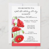 Red Pink Poppy Flowers 65th Birthday Party Invite Kaart (Achterkant)