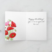Red Pink Poppy Flowers 65th Happy Birthday Kaart (Binnen)