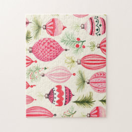 Red Pink Retro Ornaments Christmas Legpuzzel