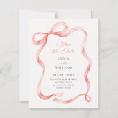 Red pink ribbon bow  save the date (Voorkant)