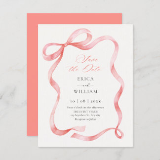 Red pink ribbon bow  save the date
