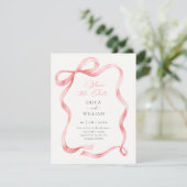 Red pink ribbon bow  save the date (Staand voorkant)