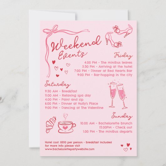 Red Pink Romantic Cupid Bachelorette Weekend Kaart (Achterkant)