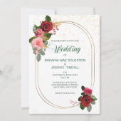 Red Pink Rose Double Lijst Wedding Invitation Kaart (Voorkant)