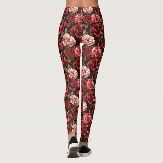 Red Pink Rose Flowers Leggings (Achterkant)