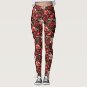 Red Pink Rose Flowers Leggings (Voorkant)