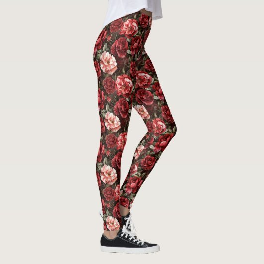 Red Pink Rose Flowers Leggings (Rechts)