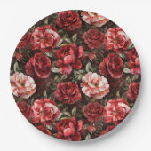 Red Pink Rose Flowers Papieren Bordje (Voorkant)