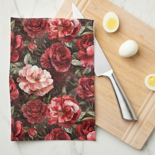 Red Pink Rose Flowers   Theedoek (Quarter Fold)