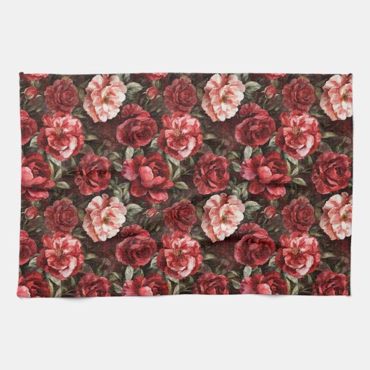 Red Pink Rose Flowers Theedoek (Horizontaal)