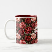 Red Pink Rose Flowers Tweekleurige Koffiemok (Links)