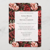 Red Pink Rose Flowers Wedding Kaart (Voorkant / Achterkant)