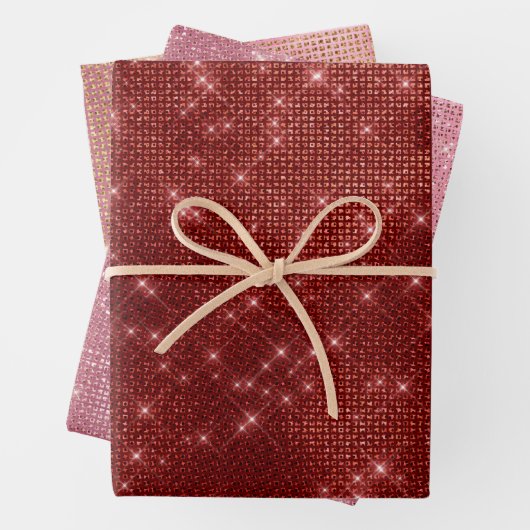 Red Pink Rose Gold Glitzy Chic Glam Sparkle Inpakpapier Vel (In situ)