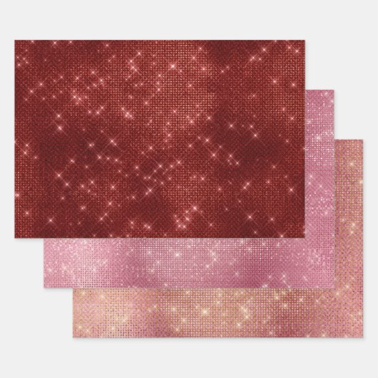 Red Pink Rose Gold Glitzy Chic Glam Sparkle Inpakpapier Vel (Set)