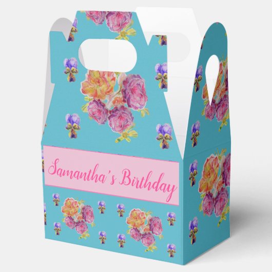 Red Pink Rose Shabby Chic Blauwgroen Aqua Floral Bedankdoosjes (Geopend)
