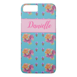 Red Pink Rose Shabby Chic Blauwgroen Aqua Floral F iPhone 8/7 Plus Hoesje