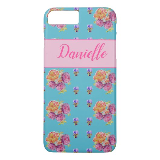 Red Pink Rose Shabby Chic Blauwgroen Aqua Floral F Case-Mate iPhone Case (Achterkant)