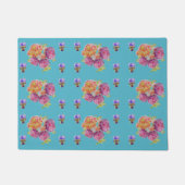 Red Pink Rose Shabby Chic Blauwgroen Aqua Floral F Deurmat (Voorkant)