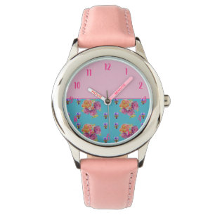 Red Pink Rose Shabby Chic Blauwgroen Aqua Floral F Horloge