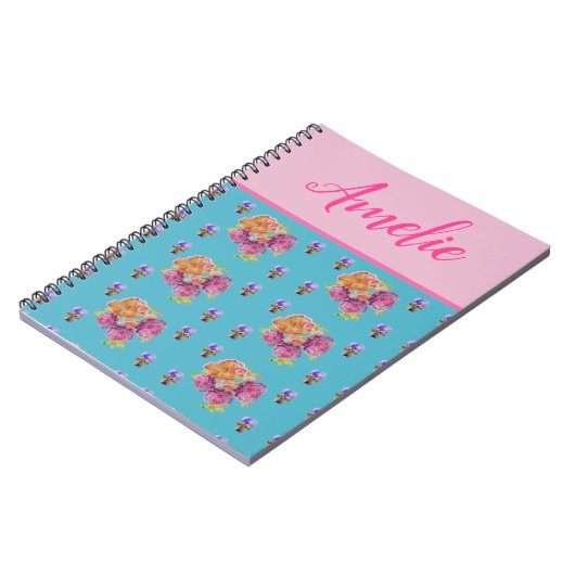Red Pink Rose Shabby Chic Blauwgroen Aqua Floral F Notitieboek (Linkerzijde)